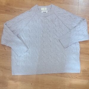 Aerie Light Gray Crewneck Sweater with Pearl Details